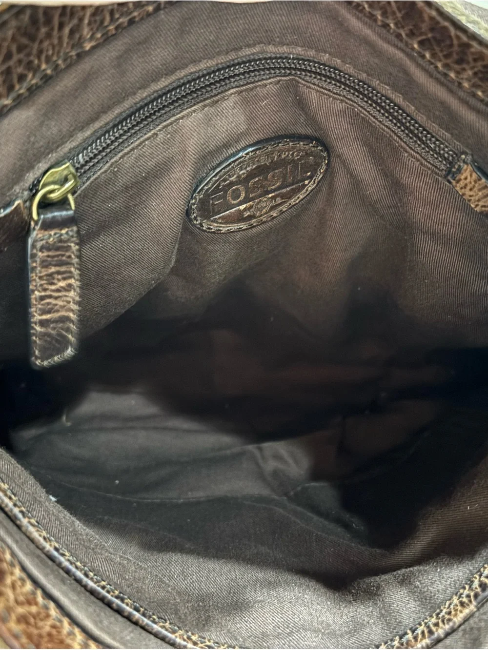 Vintage Fossil Distressed Brown Leather Crossbody Bag